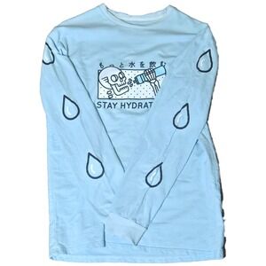 Cool Shirtz Stay Hydrated Skeleton Long Sleeve T-Shirt Blue Mens Medium